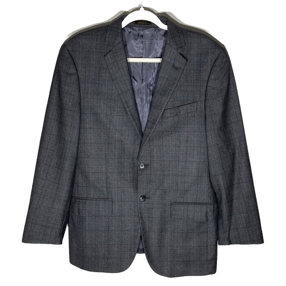 Napoli Wool Blazer Windowpane Plaid Suit Jacket 39R Gray Lined Notch Sports Coat - Picture 1 of 16